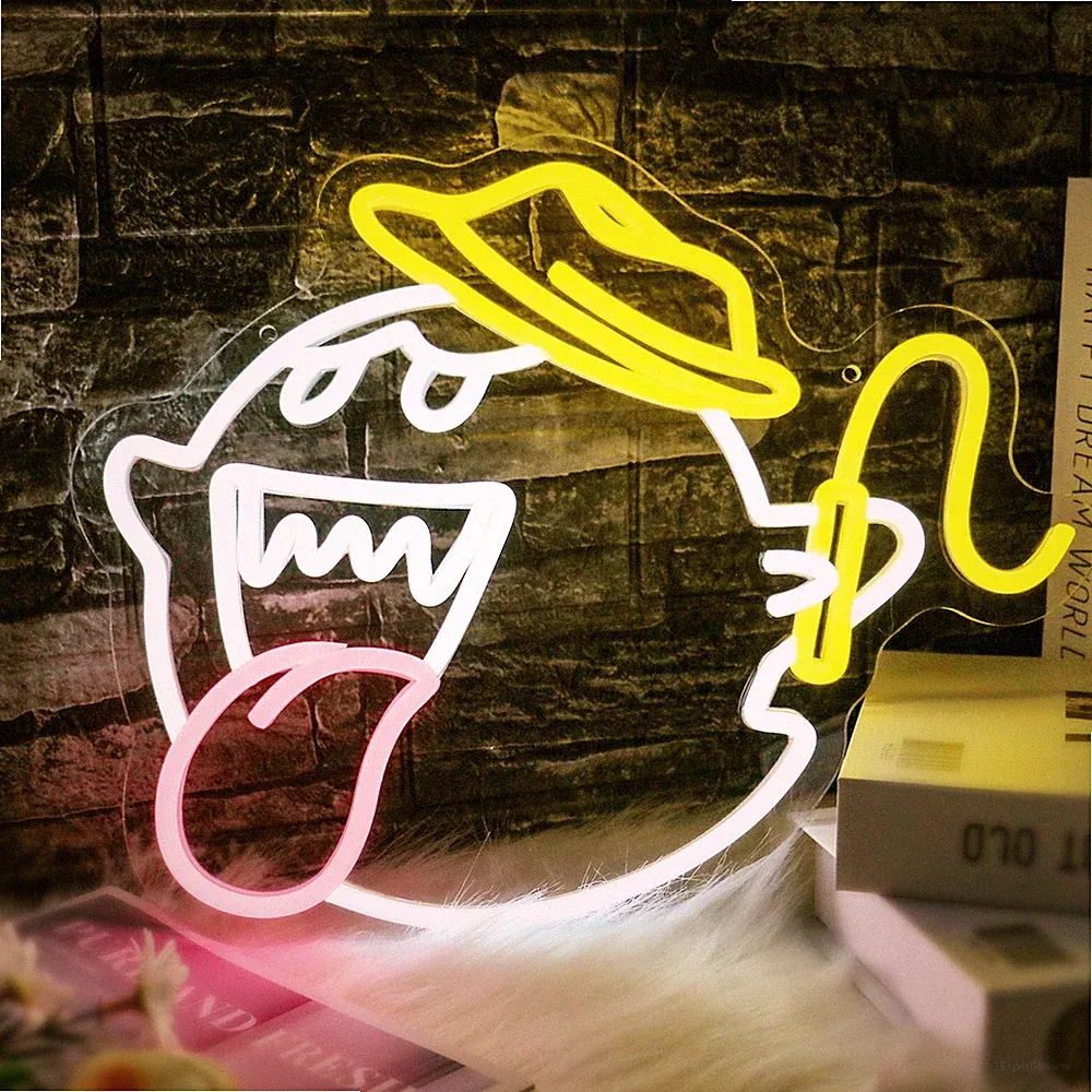 King Boo Neon Sign Ghost Led Neon Light with Dimmable Switch Gaming Neon Sign