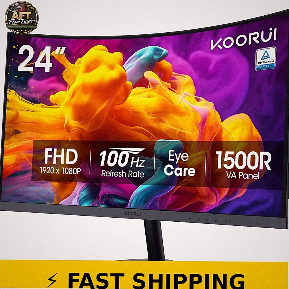 KOORUI 24" Curved Monitor 1080P 100Hz, Eye Care, HDMI VGA, Black