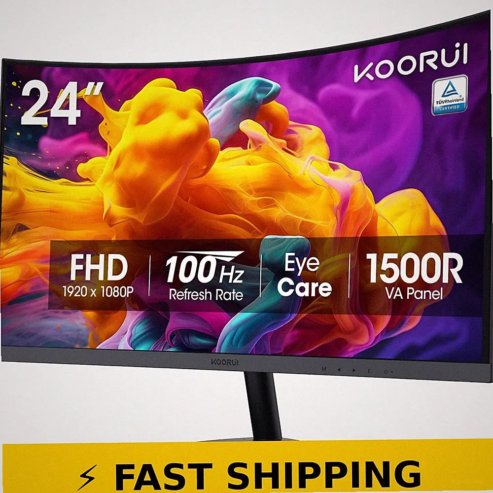 KOORUI 24" Curved Monitor, Full HD 1080P, 100Hz, Eye Care, Black