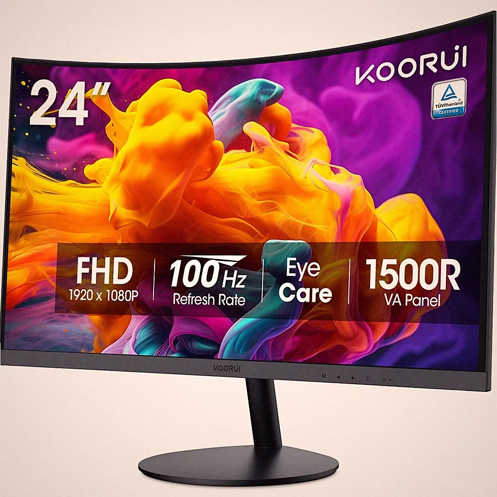 KOORUI 24 inch Curved Computer Monitor, FHD 24inch 100Hz/FHD/Curved, black