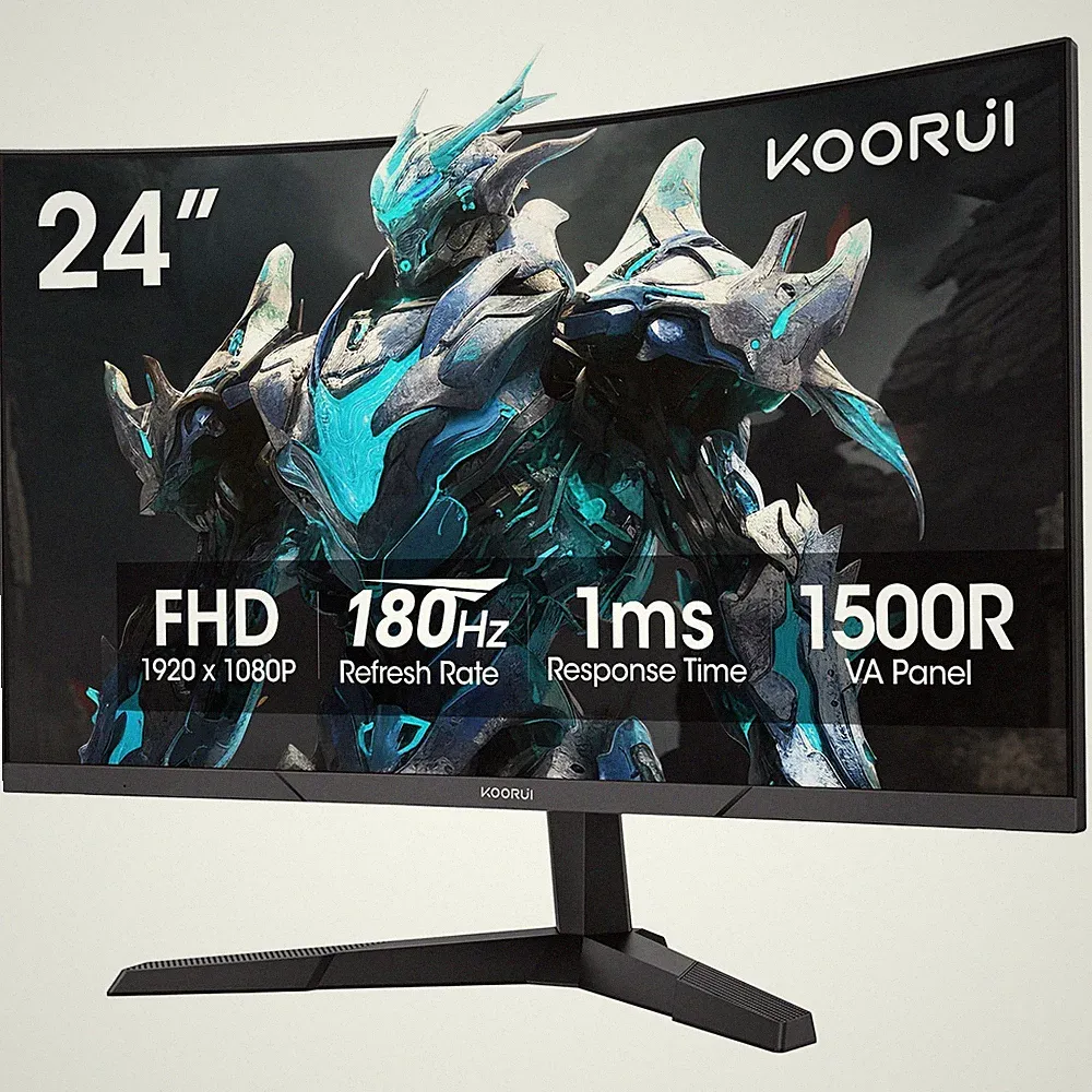 KOORUI 24 inch Curved Gaming Monitor 180Hz FHD 1080P, 1ms 1500R Display