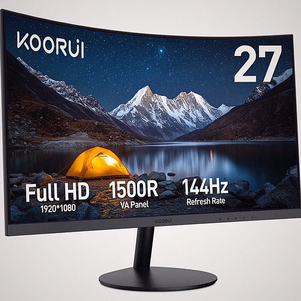 KOORUI 27" 144Hz Curved Computer Monitor, 1080P FHD Gaming Monitor, Power