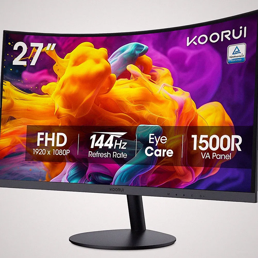 KOORUI 27 Inch Curved Computer Monitor, FHD 27inch 144Hz/FHD/Curved, Black