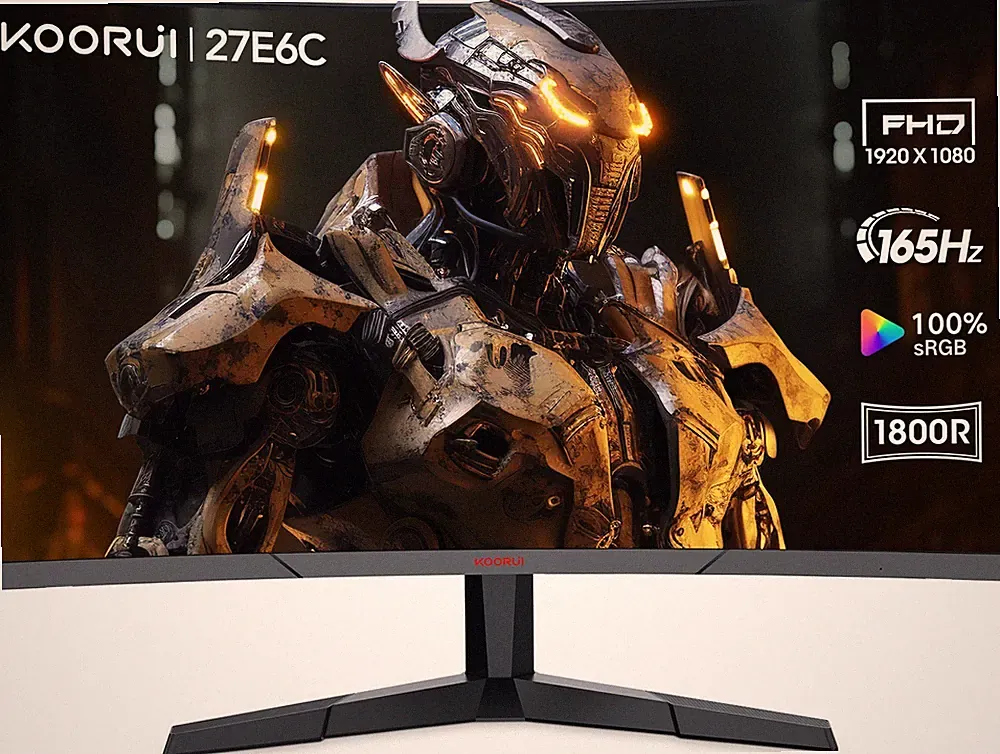 KOORUI 27 inch Curved Gaming Monitor, 165Hz 1ms FHD Computer Monitors, 100% sRGB