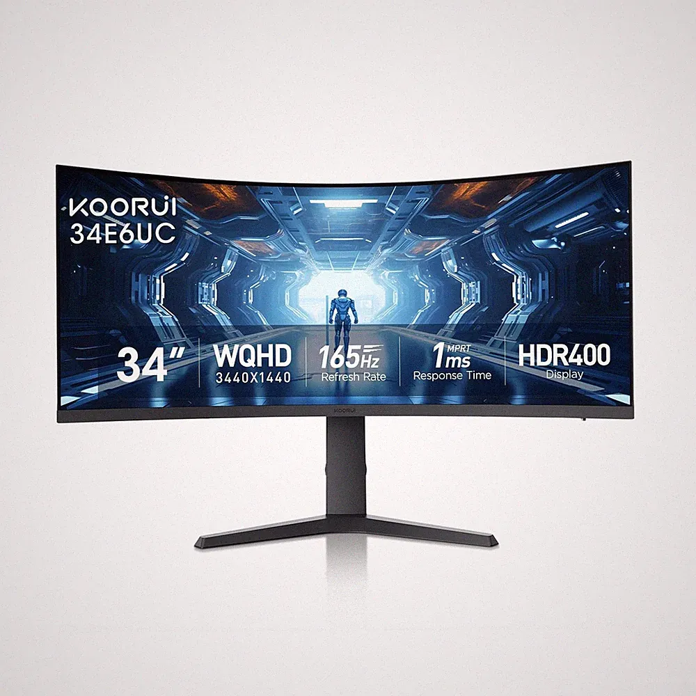 KOORUI 34-inch Curved Ultrawide WQHD 3440×1440 Gaming Monitor, 165Hz 1000R