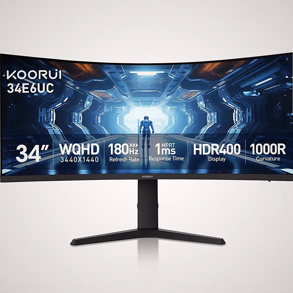 KOORUI 34-inch Curved Ultrawide WQHD 3440×1440 Gaming Monitor, 180Hz 1000R- P...