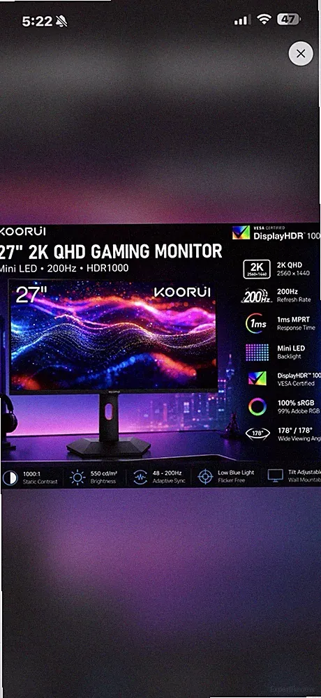KOORUI S2721PM 27 in QHD Mini LED Gaming Monitor 200Hz 1ms Adaptive-Sync