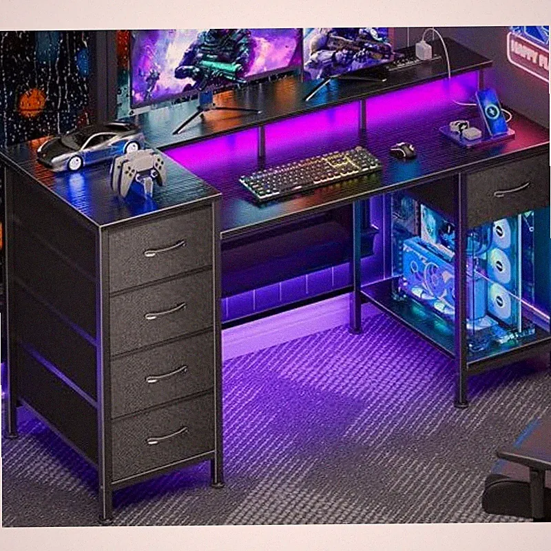 Korfile 47 Inch Gaming Computer Desk with Power Outlets,LED,5 47 Inch, Black