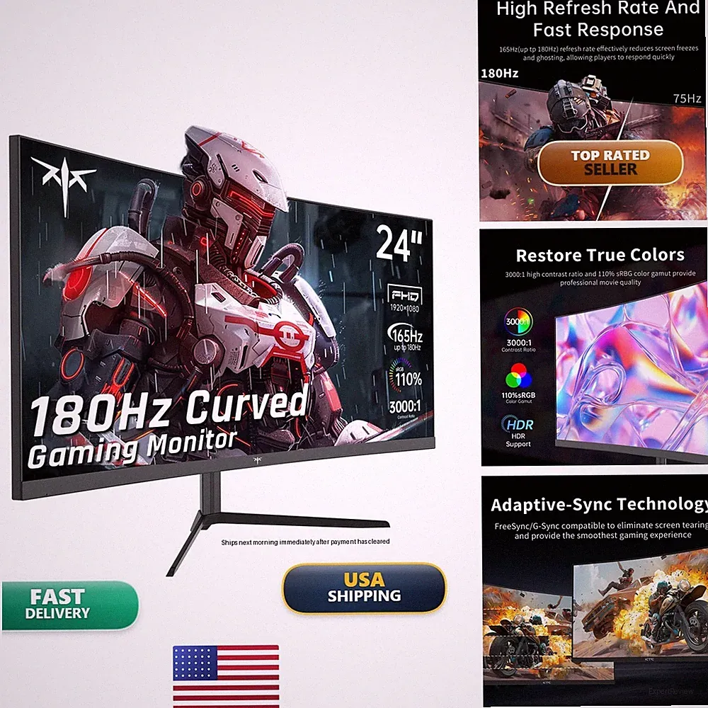 KTC 24 Inch Curved Gaming Monitor 180Hz FHD 1080P Adaptive-Sync