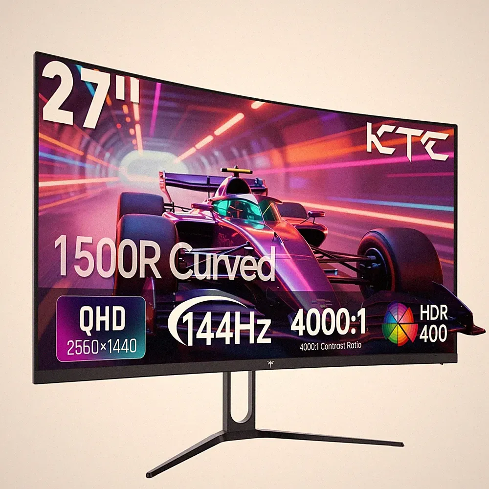 KTC 27 Inch Curved Gaming Monitor, 1440P QHD 144Hz 1500R PC Monitor, H27S5C