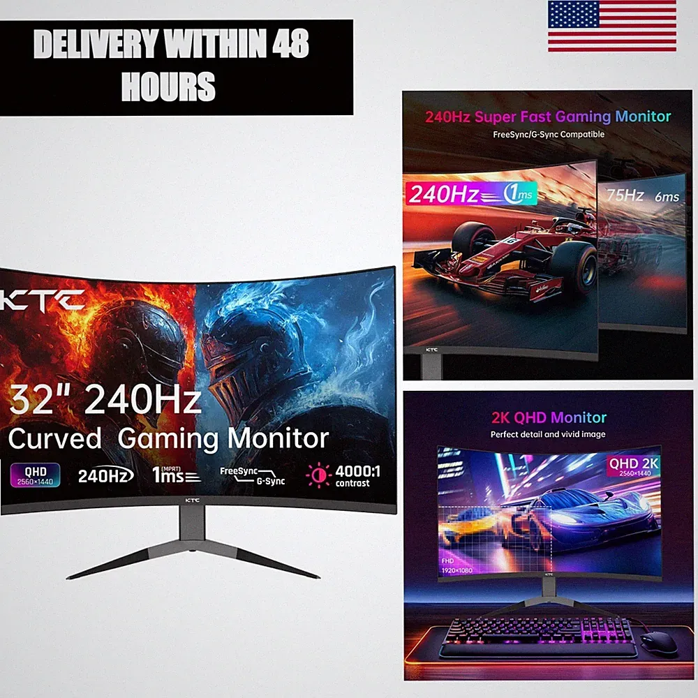 KTC 32in 240Hz Curved Gaming Monitor QHD 1440p HDR 1000R H32S25E