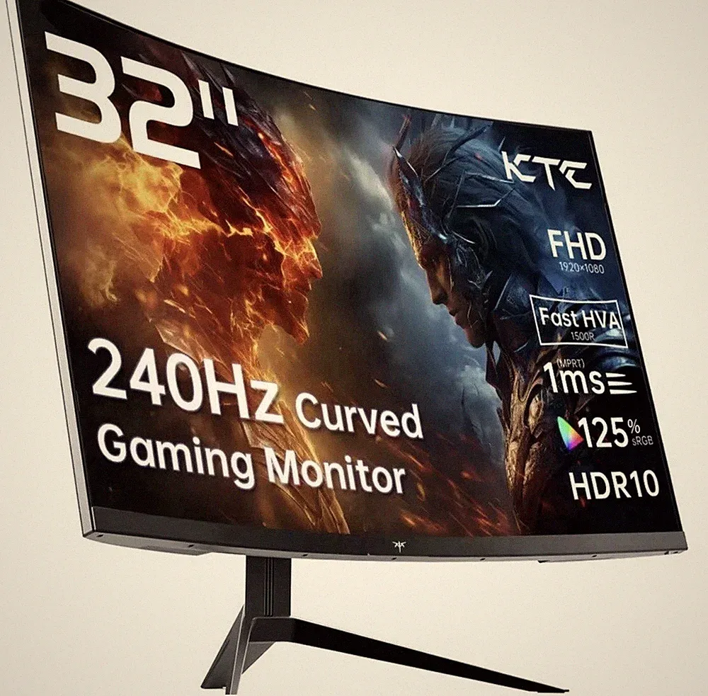 KTC 32inch Curved Gaming Monitor HVA1500R Adaptive Sync 240Hz HDR10 Gaming PC