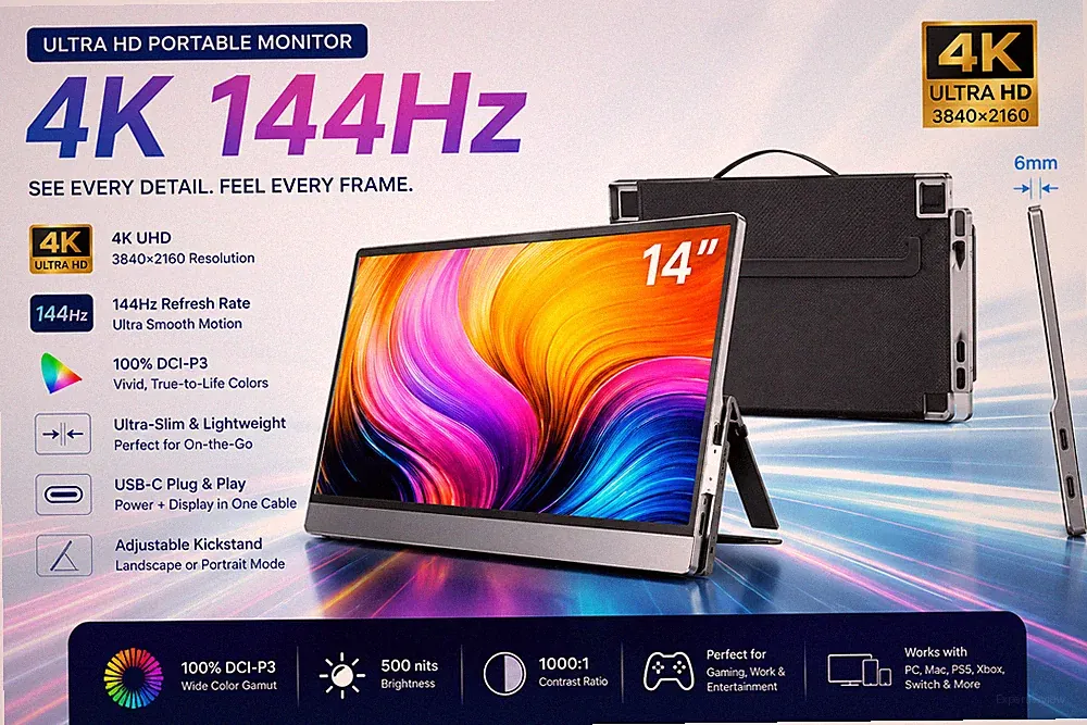 Kwumsy 14'' F1 Portable Monitors for Laptop | 4k HD light carry on Screen