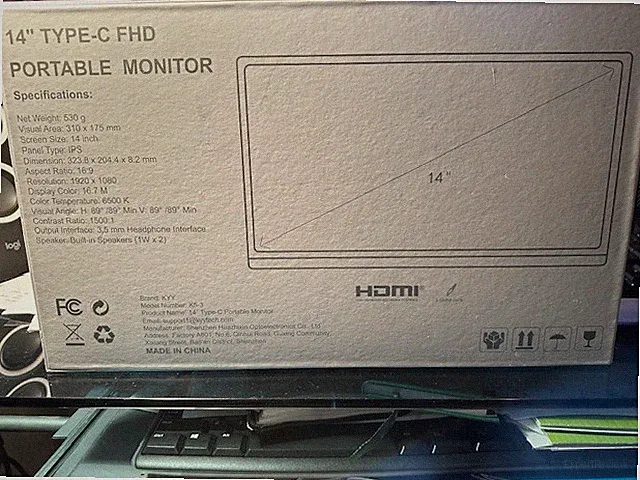 KYY 14" Portable Monitor FHD USB-C HDMI Screen VESA Mount Smart Cover