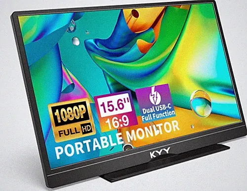 KYY Portable Monitor Latest 15.6'' FHD 1080P USB-C HDMI Laptop Black