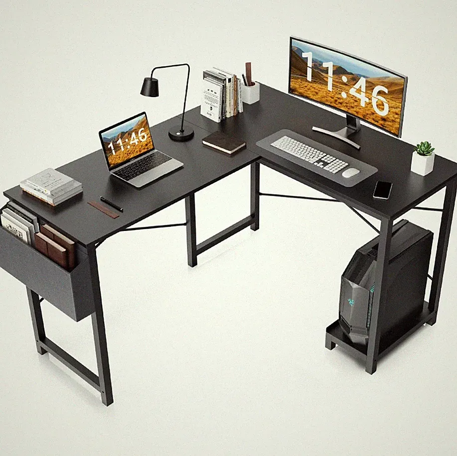 L-Shaped Computer Desk Home Office Corner Gaming PC Table CPU Stand Side Bag