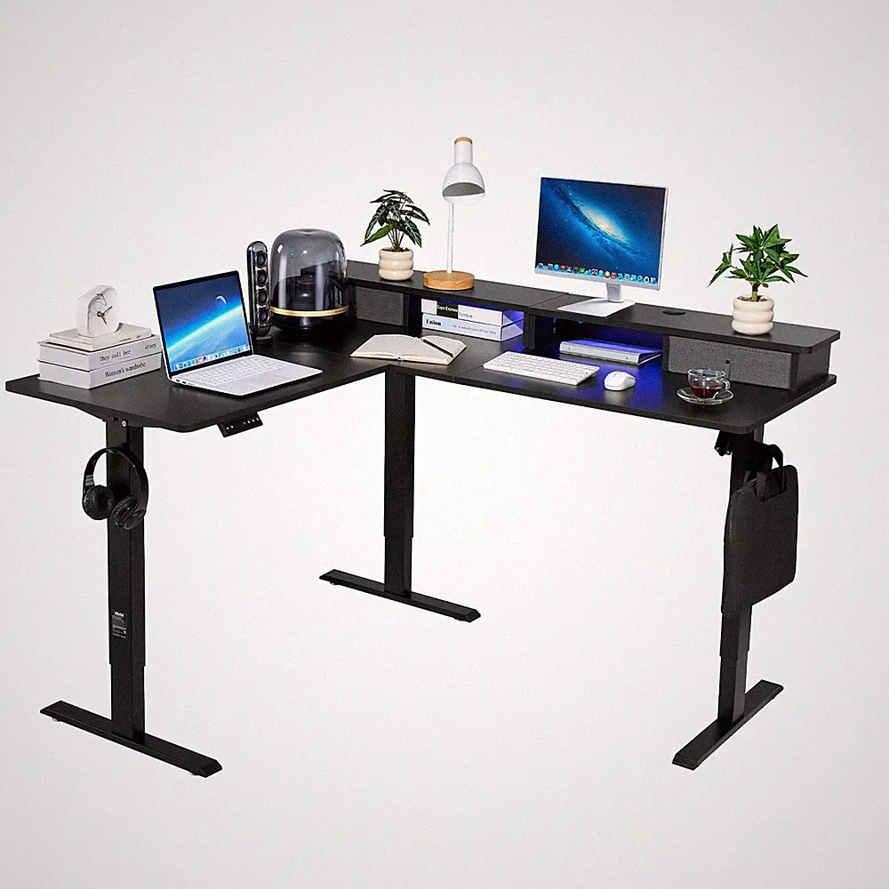 L Shaped Desk,Electric Adjustable Height Corner Gaming Desk with CPU Stand,Dual