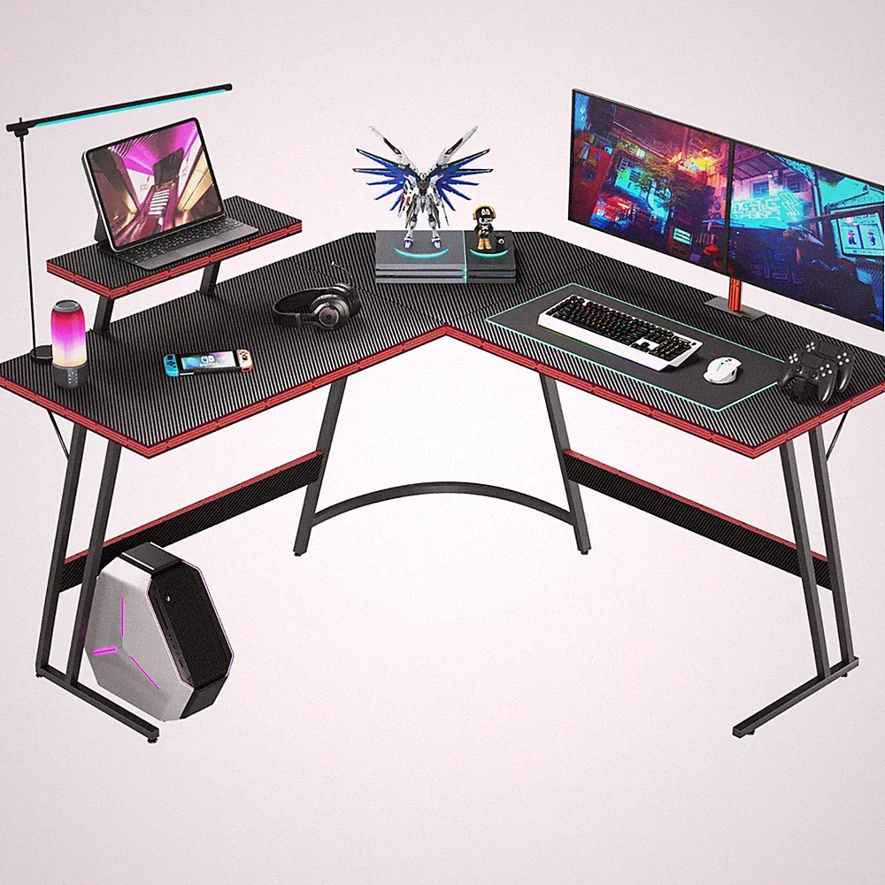 L-Shaped Gaming Desk 51" Corner Office Desk W/ Removable Monitor Riser, Black