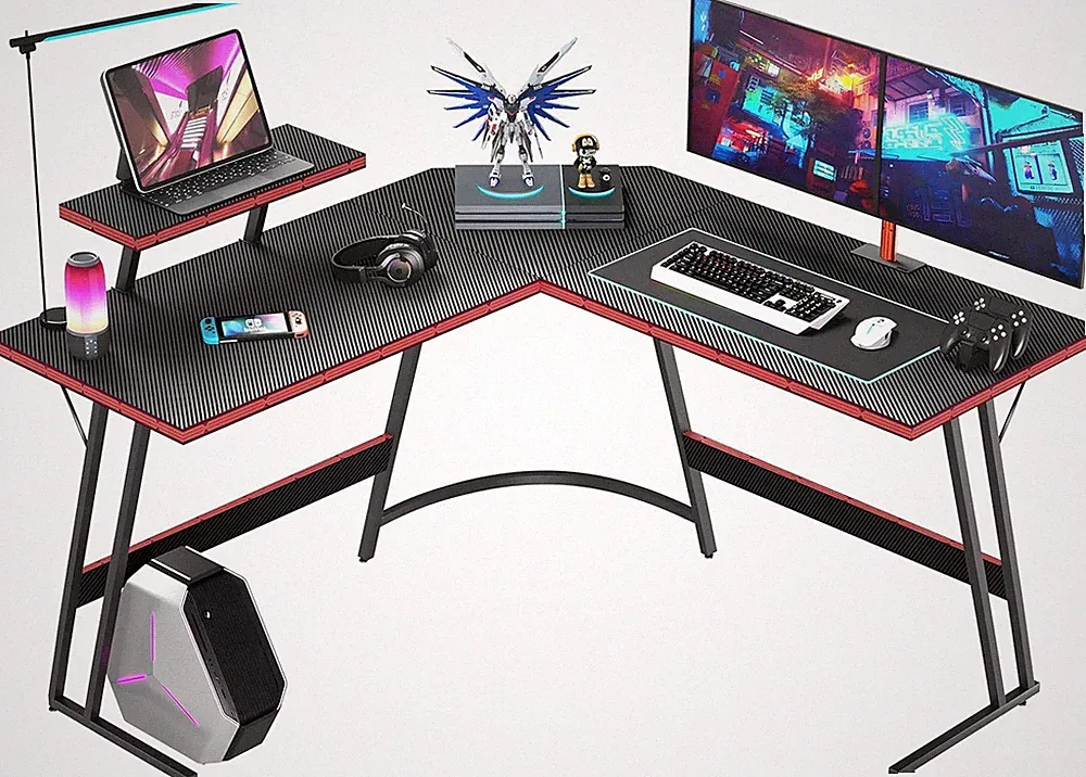 L Shaped Gaming Desk, 51 Inch Computer Corner Table with Large Monitor Stand & C