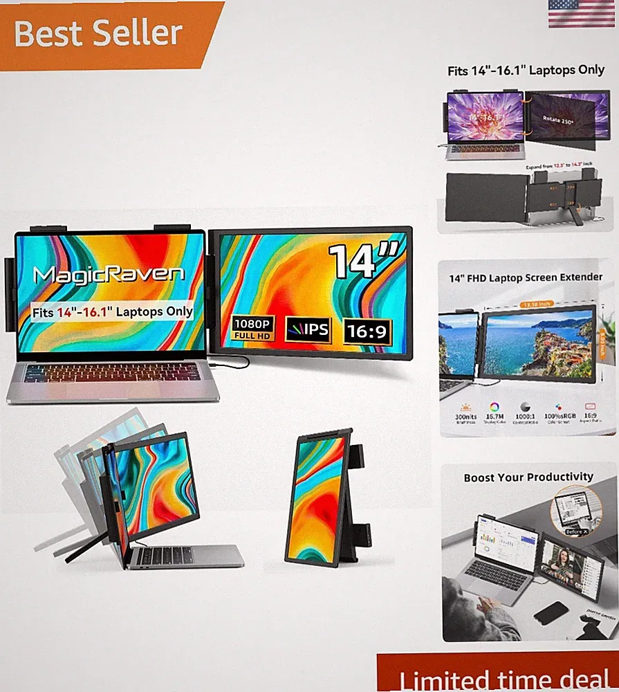 Laptop Screen Extender, 14" 1080P Portable Monitor, Type-C HDMI Plug and Play...