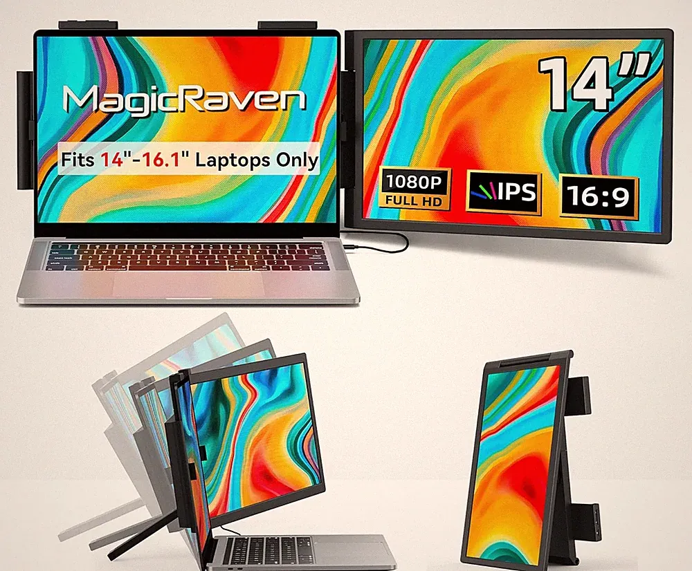 Laptop Screen Extender, 14" 1080P Portable Monitor, Type-C HDMI Plug and Play fo