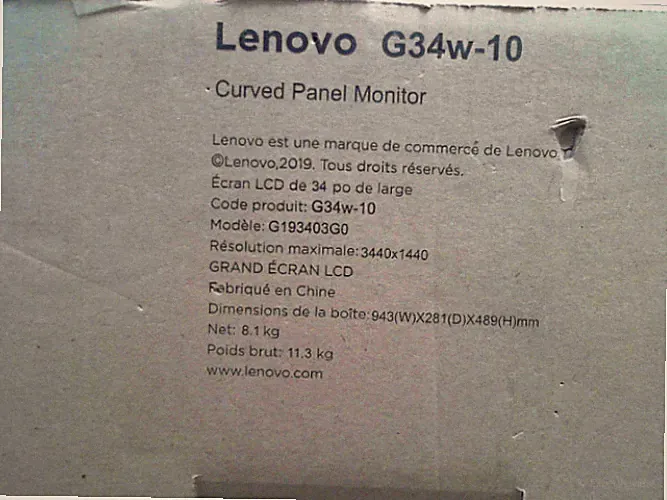 Lenovo G34w-10 34-Inch WQHD Curved Gaming Monitor, 21:9 Ultra-Wide, 3 Side
