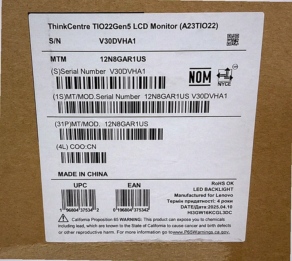 Lenovo ThinkCentre Tiny in One 22 Gen 5 21.5" LED Monitor 1080p 12N8GAR1US NEW