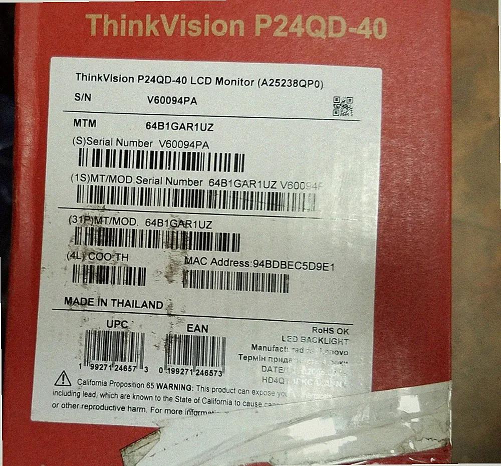 Lenovo ThinkVision P24QD-40 24" Class WQHD LED Monitor - 199271246573