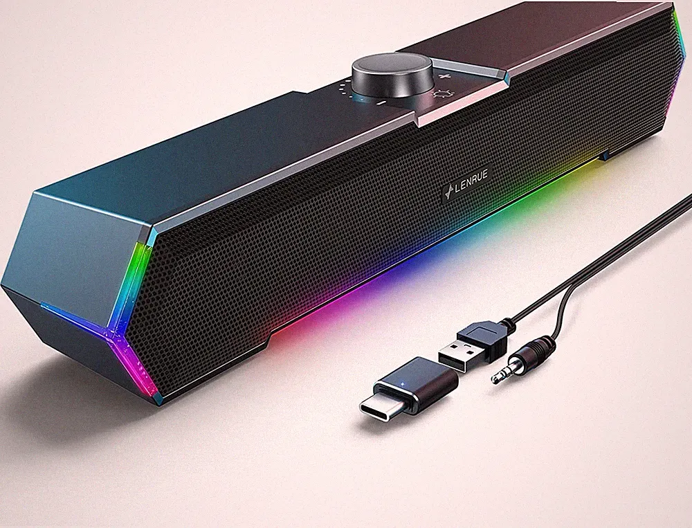 LENRUE G11 Computer Speakers for Desktop, Touch Lights PC Speakers with Surge Cl