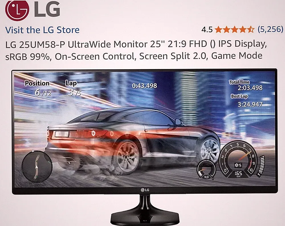 LG 25UM58-P UltraWide Monitor 25'' 21:9 FHD () IPS Display, sRGB 99%, On-Screen