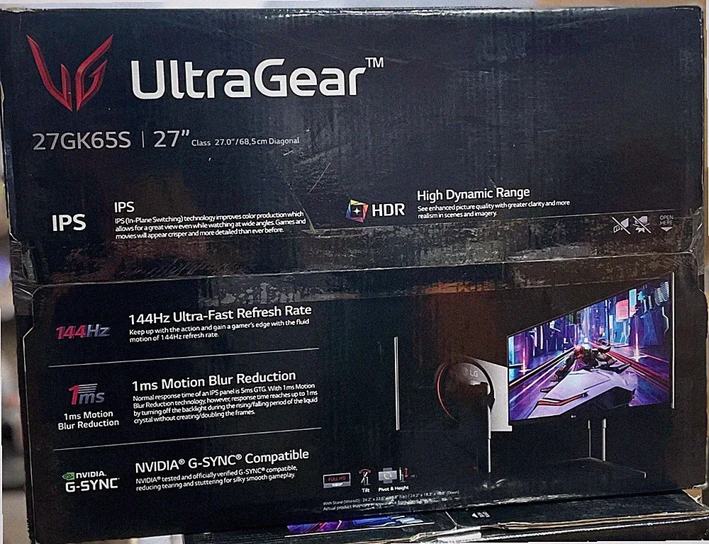 LG 27'' Ultragear FHD IPS 144Hz HDR10 G-Sync Compatible Gaming Monitor 27GK65S-B