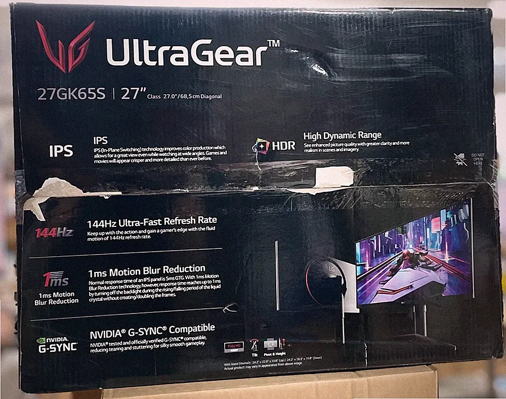 LG 27'' Ultragear FHD IPS 144Hz HDR10 G-Sync Compatible Gaming Monitor 27GK65S-B