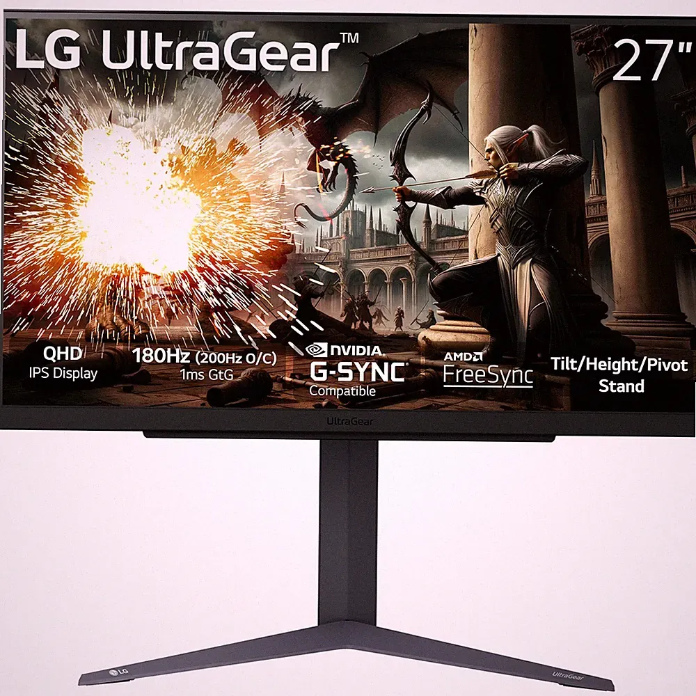 LG 27" UltraGear QHD 1440P 180Hz 1ms G-Sync Compatible IPS Gaming Monitor