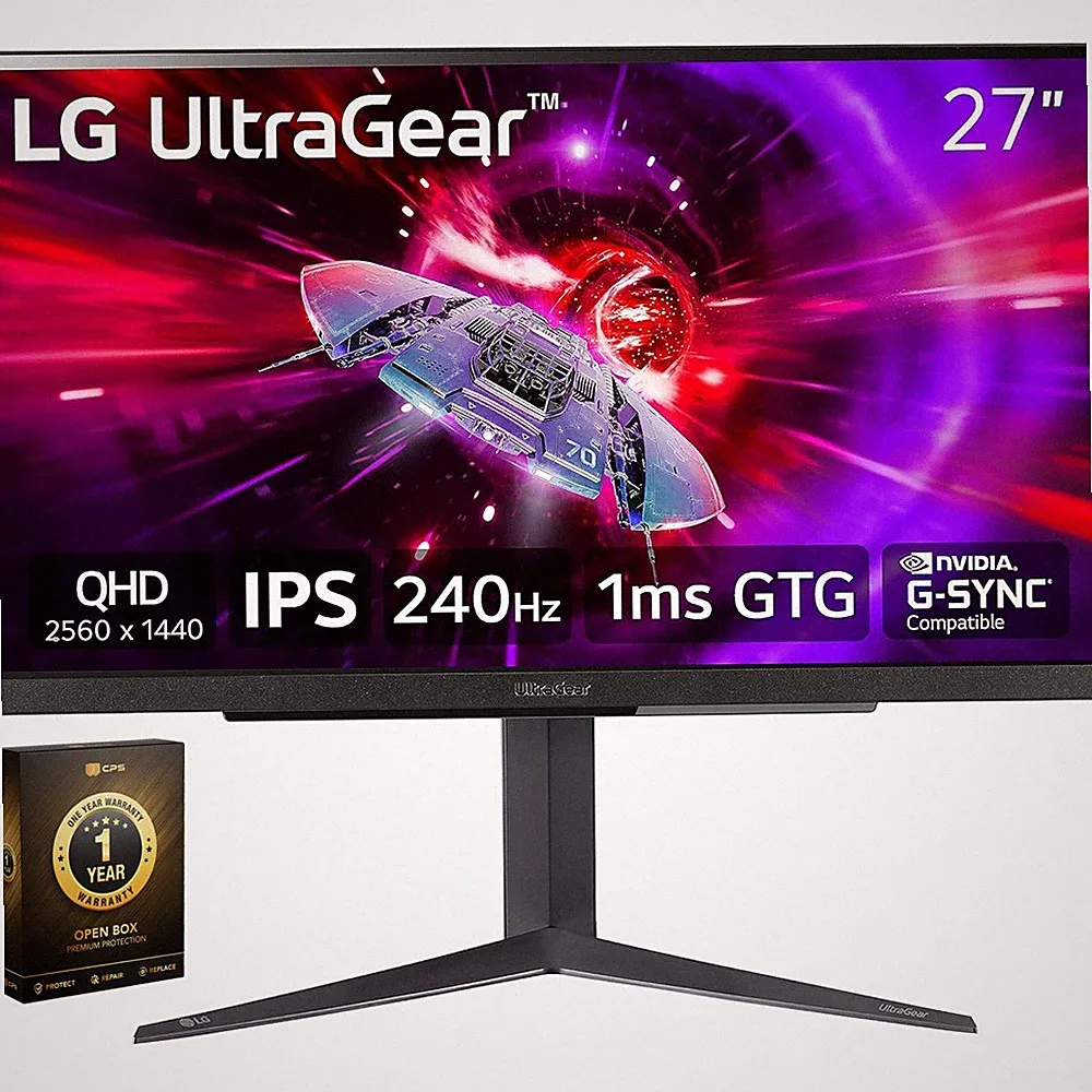 LG 27" UltraGear QHD 1ms 240Hz Gaming Monitor (Open Box) + 1 Year Warranty Pack