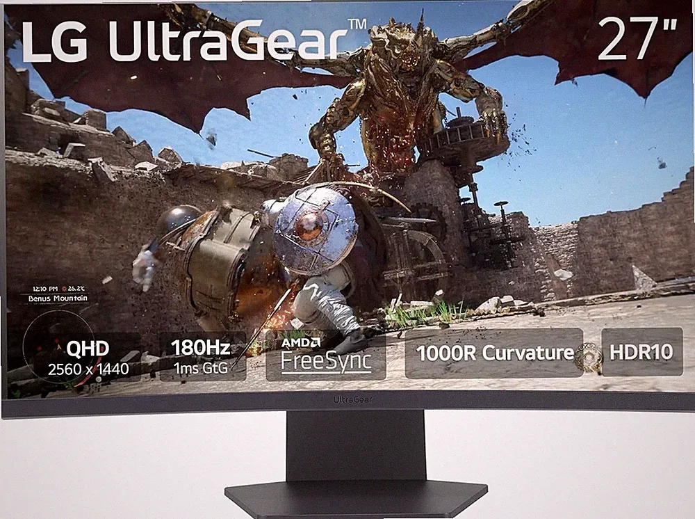 LG 27GS60QC-B Ultragear Curved Gaming Monitor 27-Inch QHD (2560x1440) 180Hz 1ms