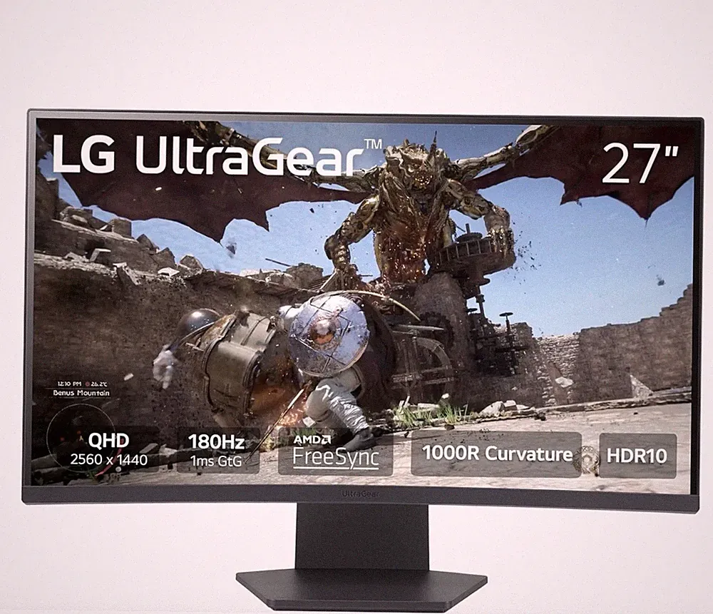 LG 27GS60QC-B Ultragear Curved Gaming Monitor 27" QHD 180Hz 1ms AMD FreeSync