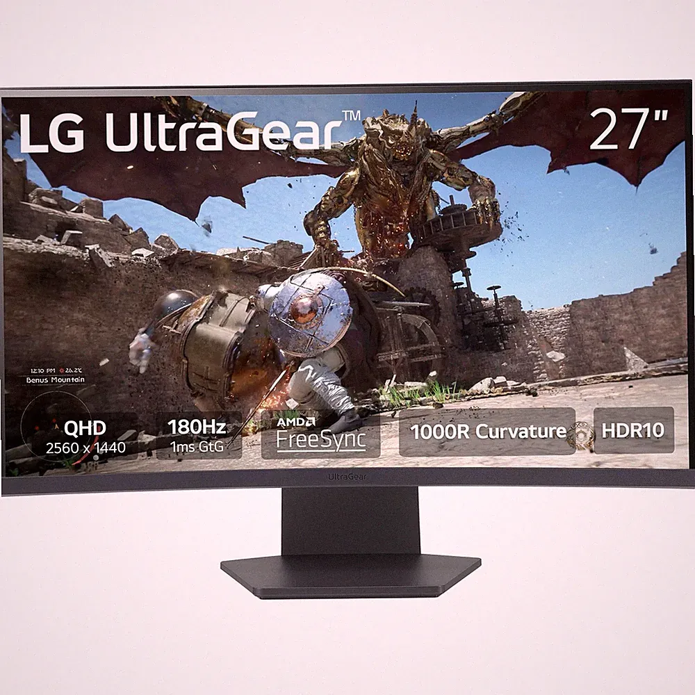 LG 27GS60QCB Ultragear 27inch Curved Gaming Monitor QHD 2560x1440 180Hz 1ms 1...