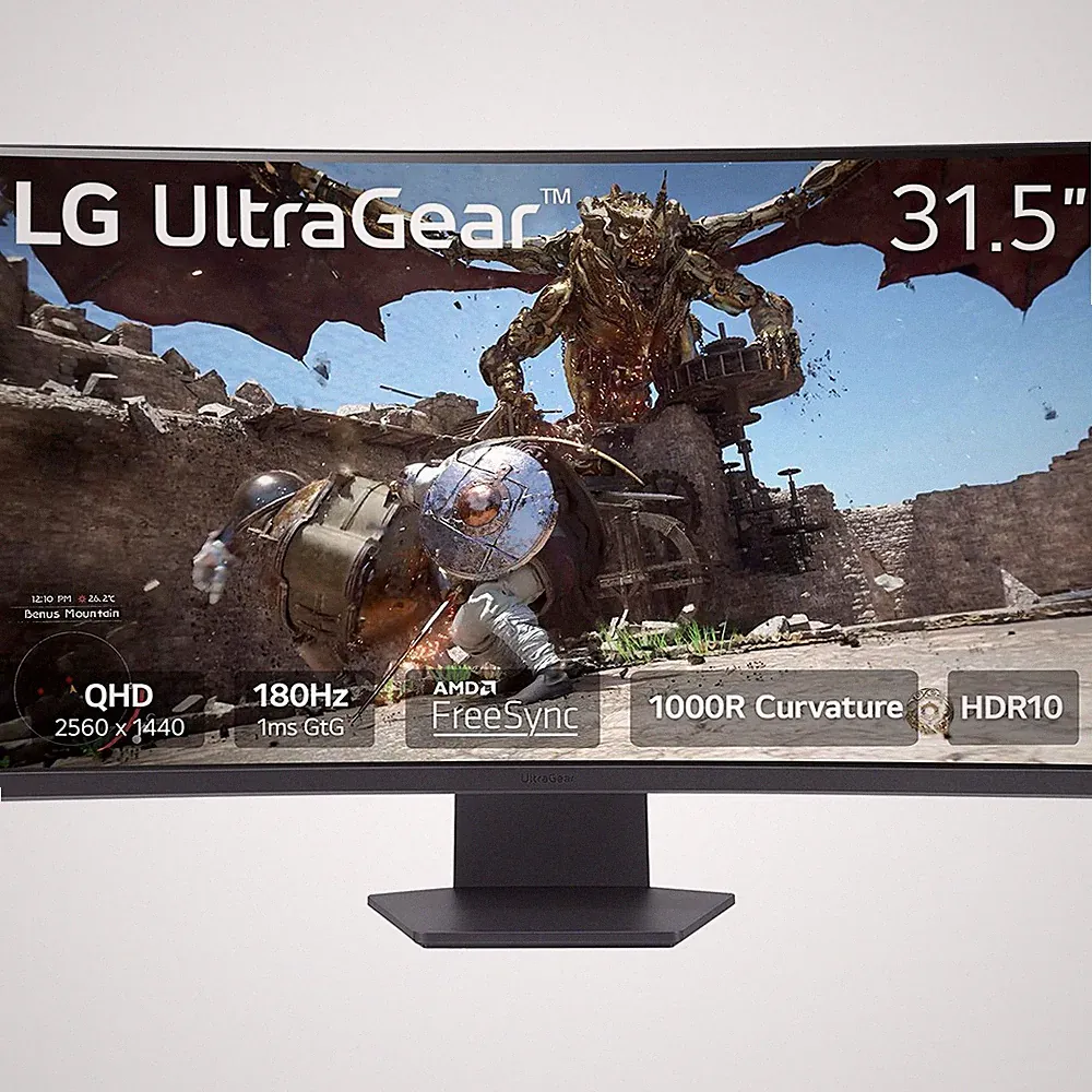LG 32 inch UltraGear QHD 180Hz 1ms Curved Gaming Monitor - 32GS60QC-B - Open Box