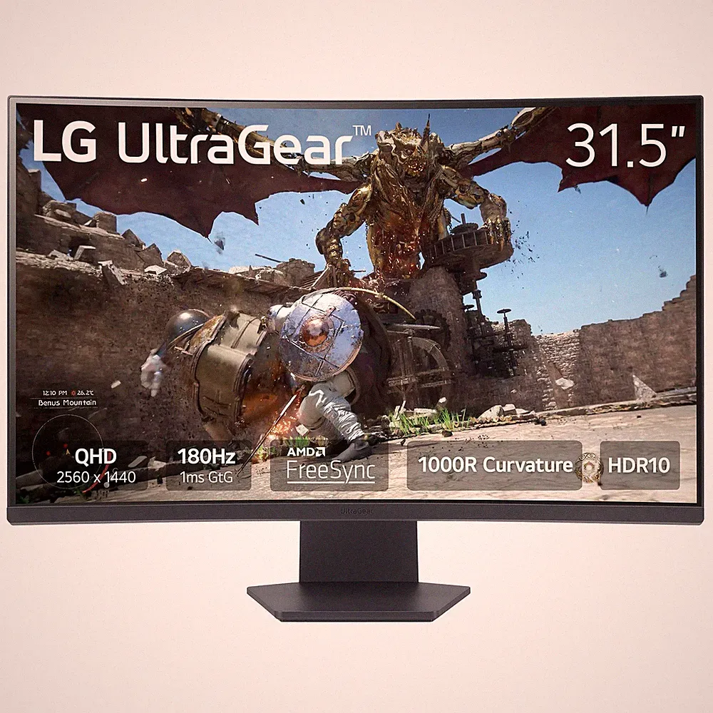 LG 32'' UltraGear QHD 180Hz 1ms AMD FreeSync HDR10 1000R Curved Gaming Monitor