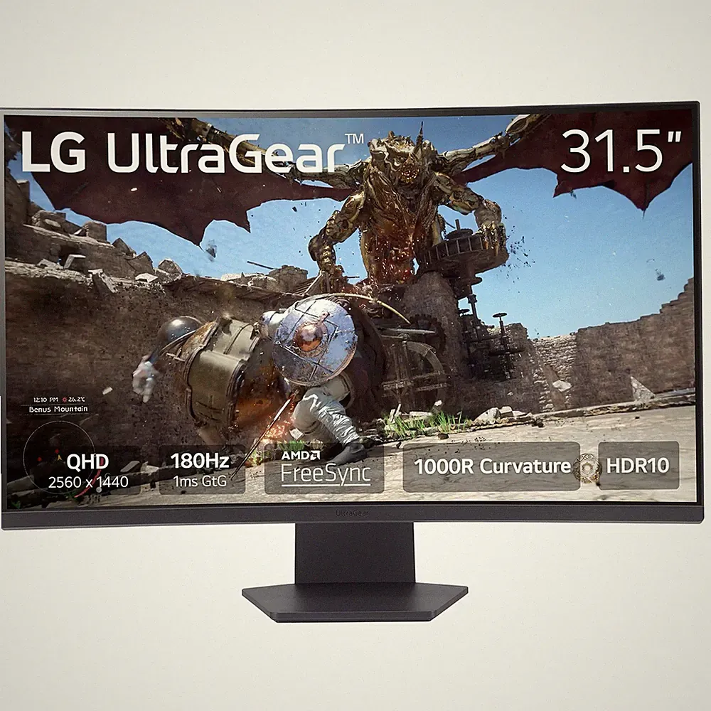 LG 32'' UltraGear QHD 180Hz 1ms AMD FreeSync HDR10 1000R Curved Gaming Monitor