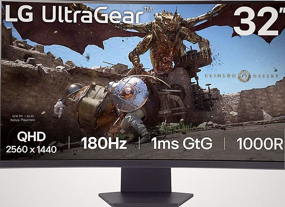 LG 32GS60QC-B Ultragear 32-Inch Curved Gaming Monitor QHD (2560X1440) 180Hz 1Ms