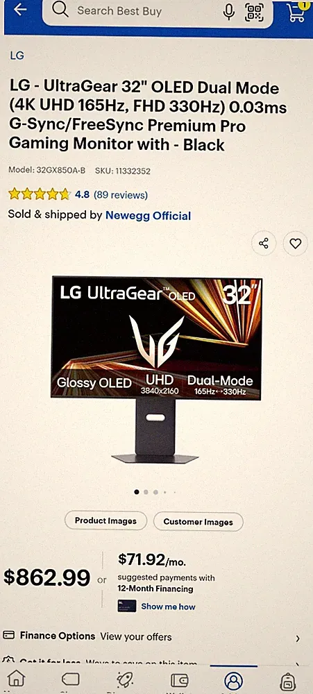 LG 32GX850A-B 32" UltraGear 4K UHD 4K Glossy OLED Gaming Monitor