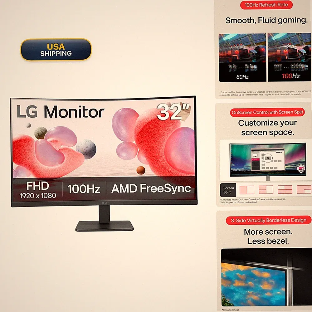 LG 32MR50C-B 32-Inch Curved Monitor FHD 100Hz AMD FreeSync Black