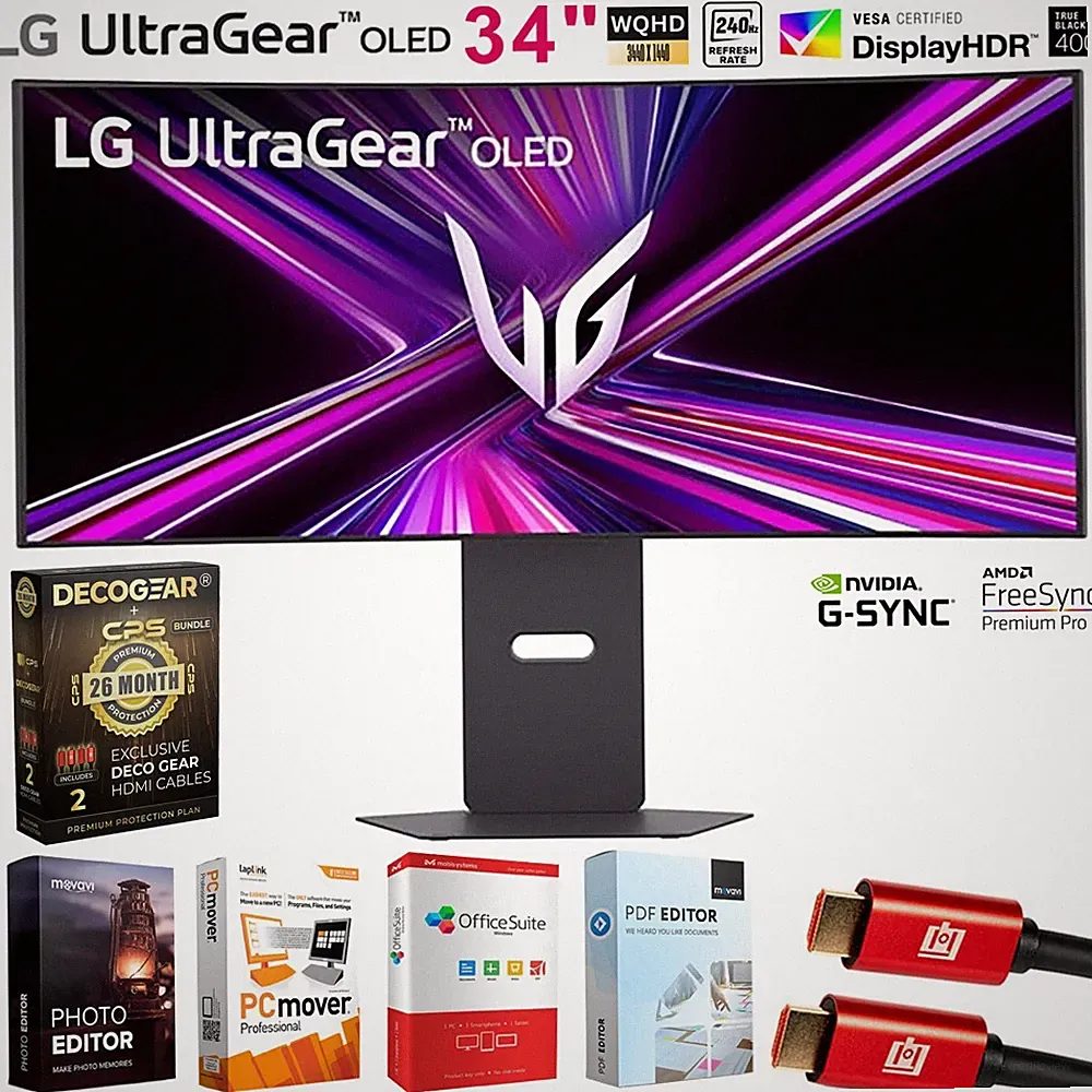 LG 34" UltraGear WQHD OLED Curved Gaming Monitor + 26 Months Protection Bundle