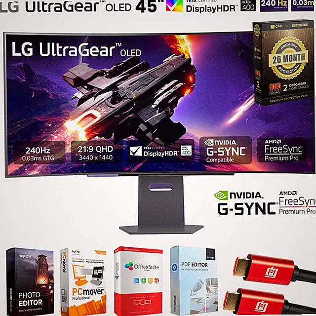 LG 45" UltraGear 1440p OLED Curved Gaming Monitor + 26 Months Protection Bundle