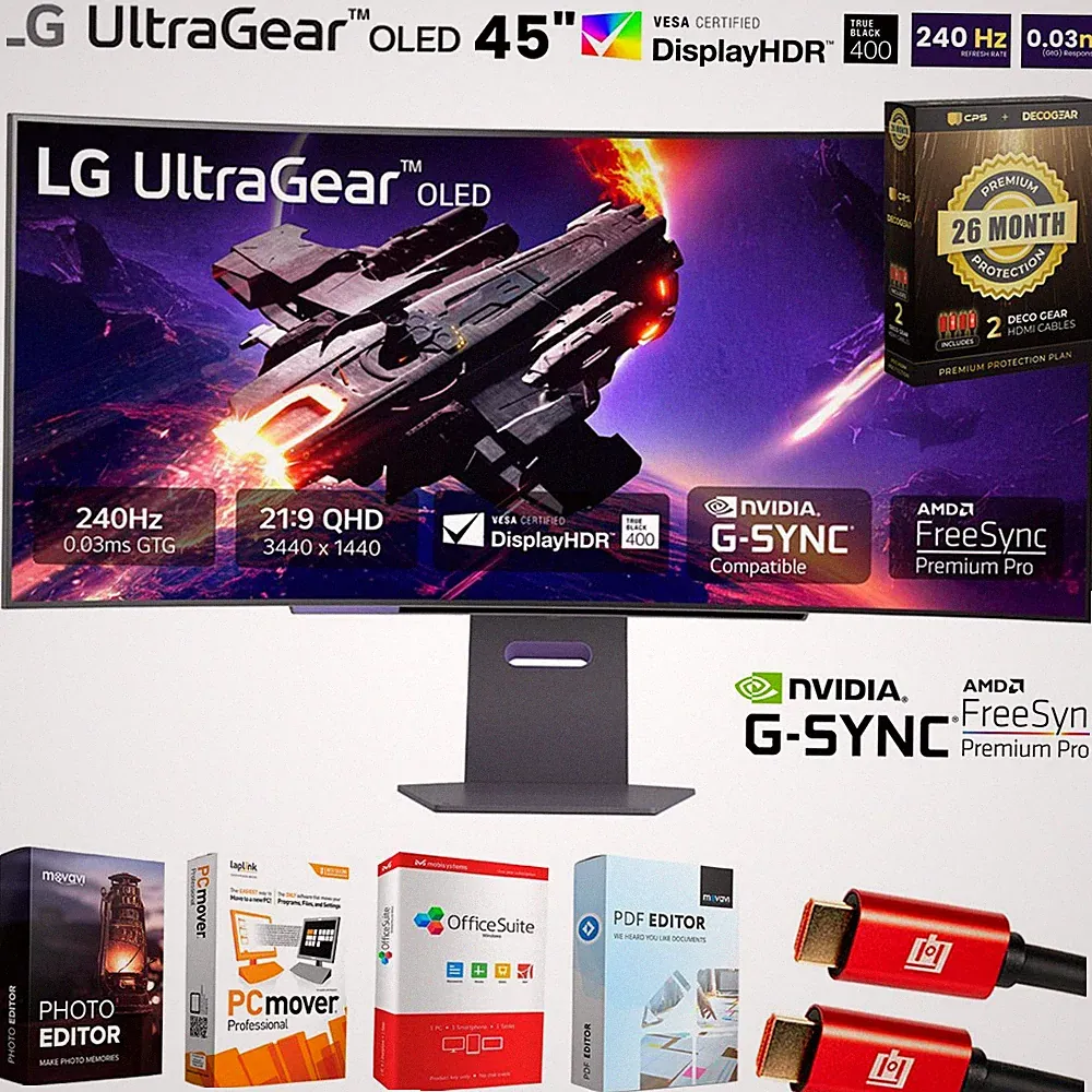 LG 45" UltraGear 1440p OLED Curved Gaming Monitor + 26 Months Protection Bundle