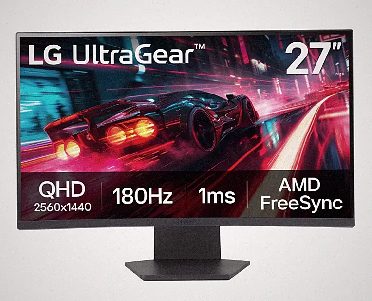 LG UltraGear 27" Curved QHD Gaming Monitor, 180Hz, AMD FreeSync 27GS60QN-B