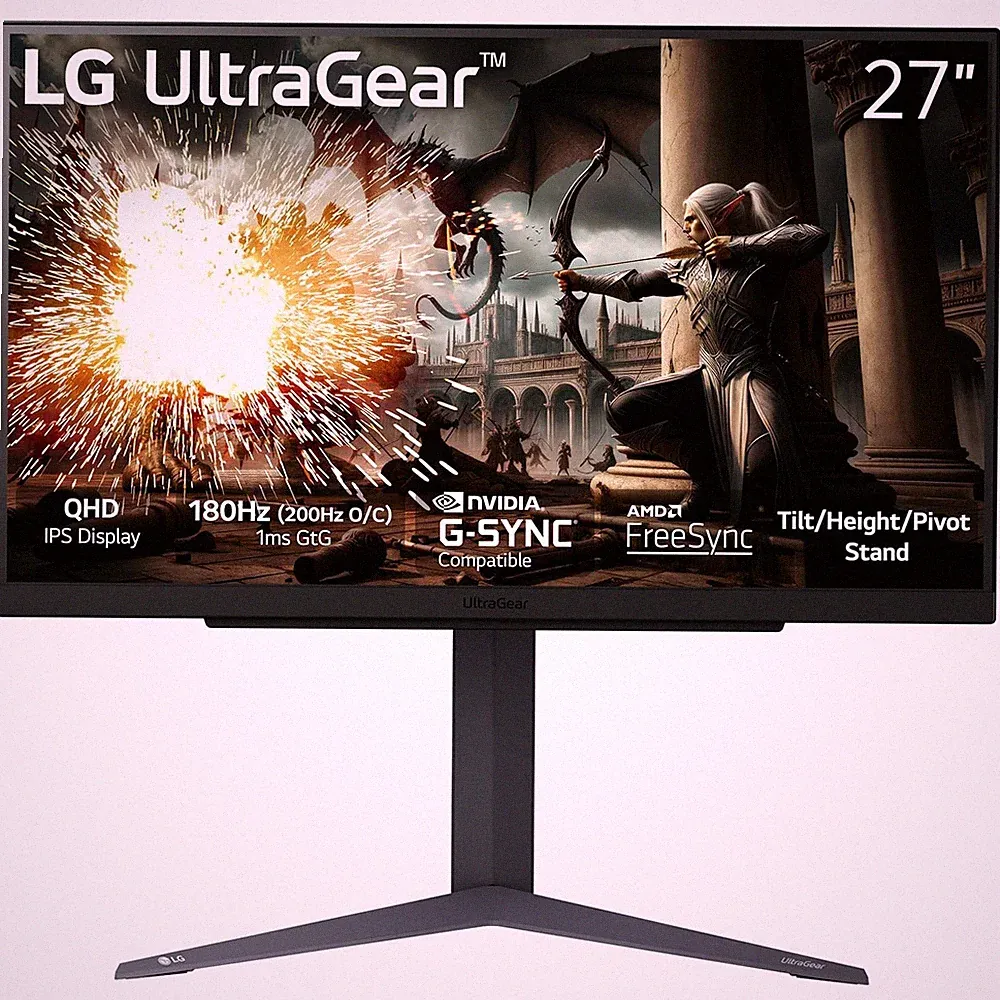 LG UltraGear 27" QHD 180Hz 1ms IPS Gaming Monitor G-Sync FreeSync HDR10