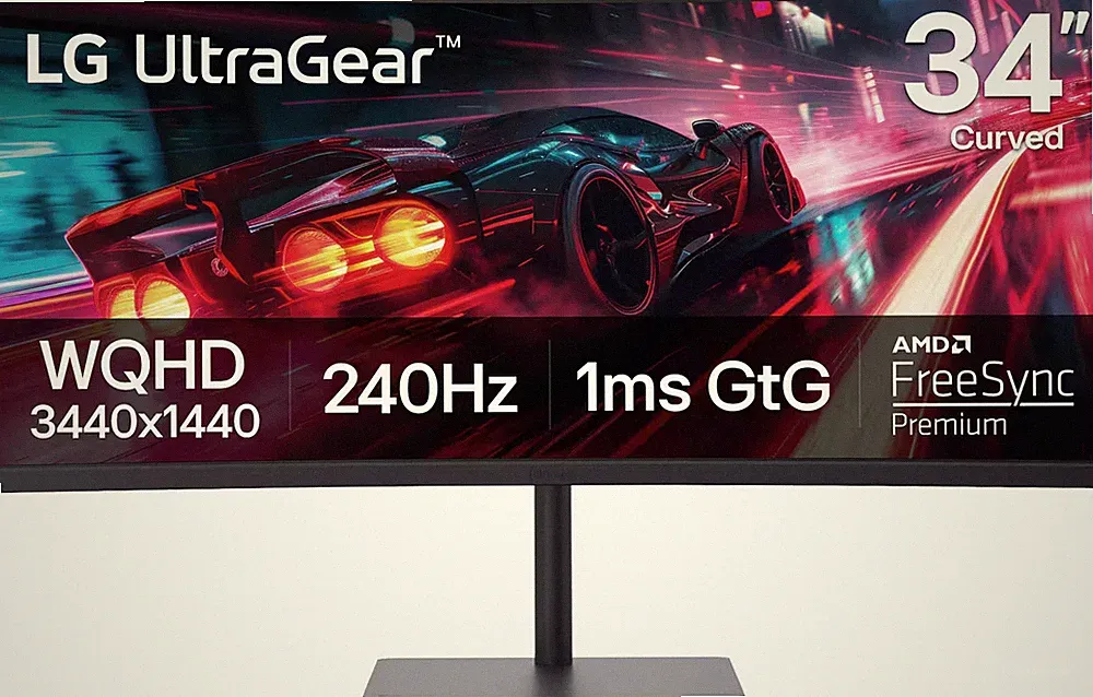 LG - UltraGear 34" Curved WQHD 240Hz FreeSync Premium Gaming Monitor with Dis...