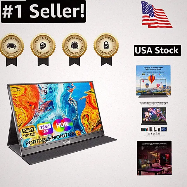 Lightweight 15.6'' FHD USB-C Monitor - Ideal for Gaming & Work with Smart Cover